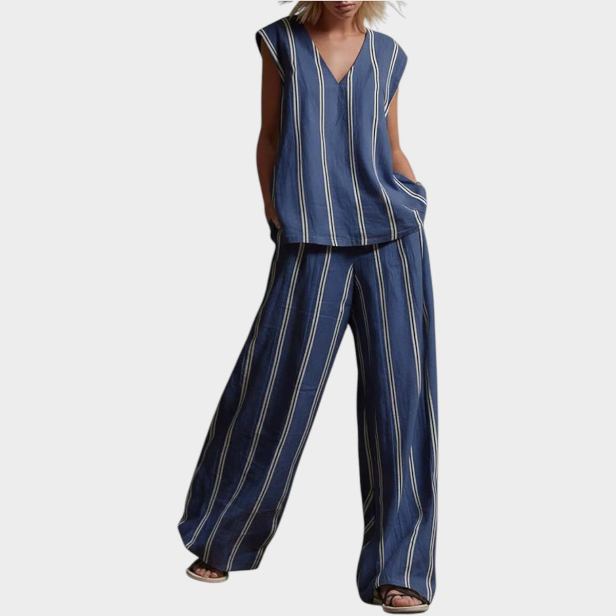Women's Matching Set Linen Striped Two Piece