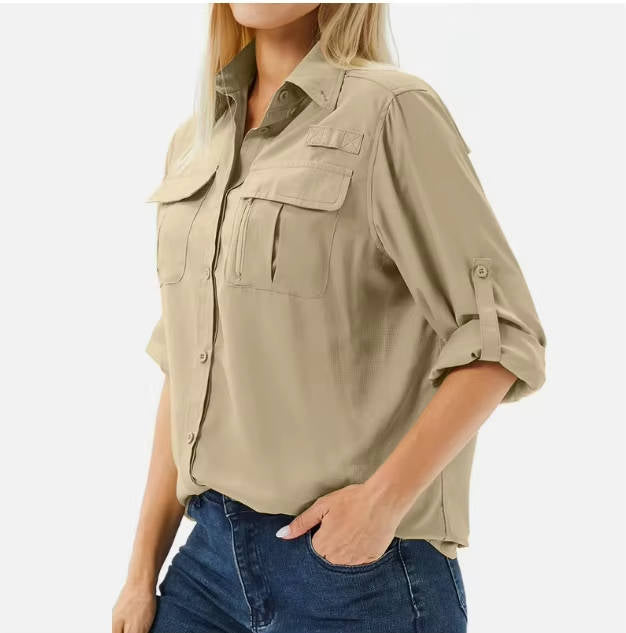 Trek Women's UPF 50 Long Sleeve Roll-Up Safari Hiking Shirt