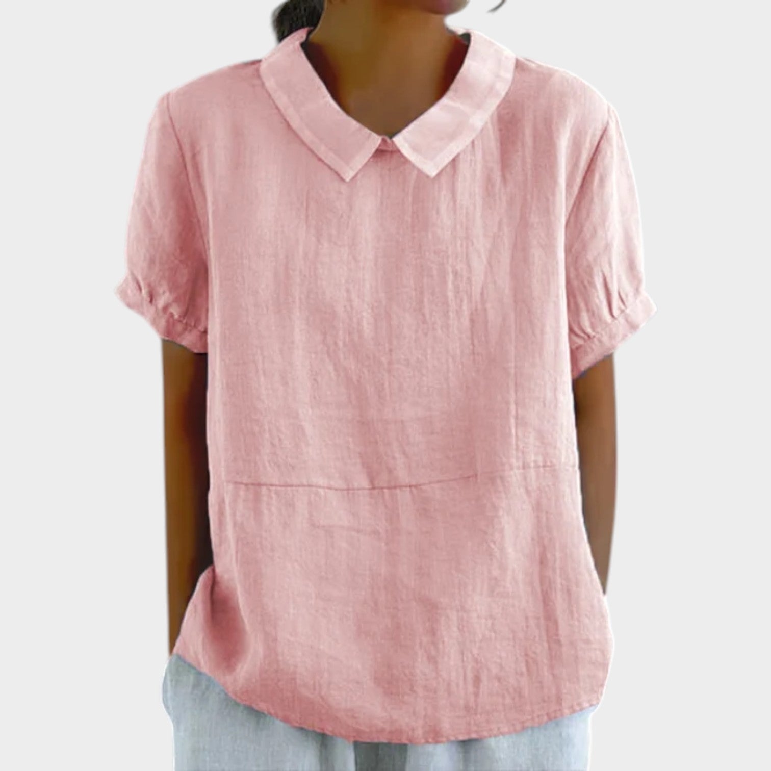 Collared Short Sleeve Blouse