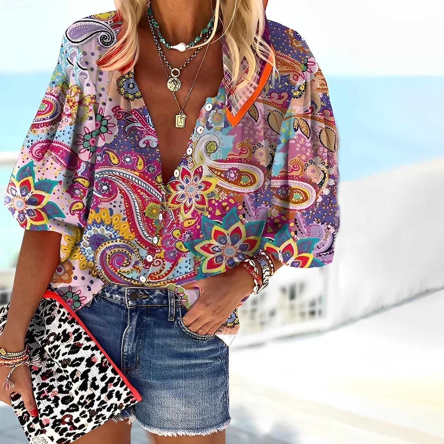Savannah | Women's Bohemian Paisley Print Button-Up Top