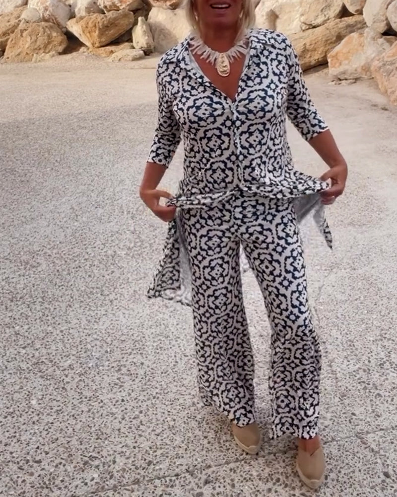 Mosa | Women's Longline Printed Shirt & Straight-Leg Pants Set