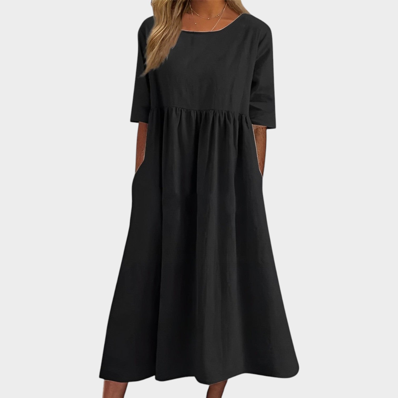Relaxed Cotton Blend Midi Dress