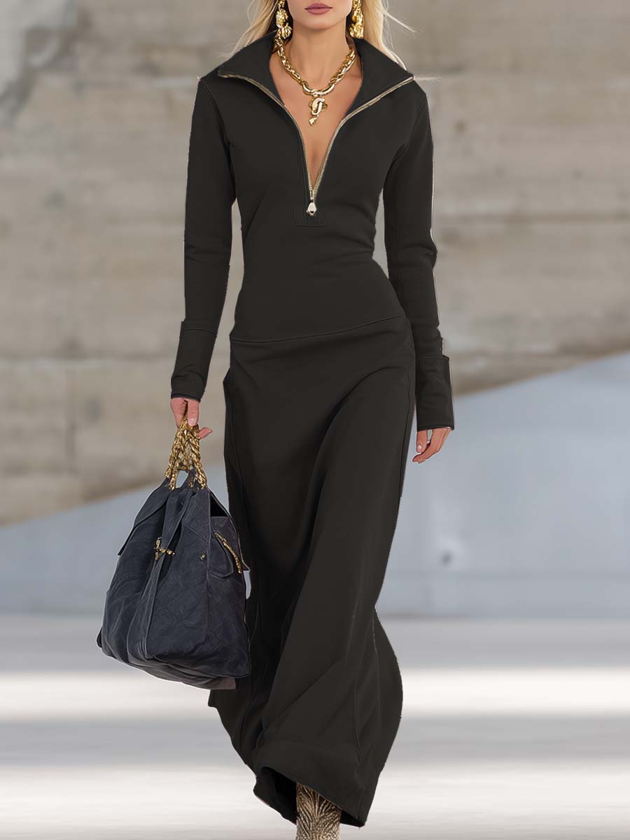 Evangelia | Women's Maxi Dress with Hood and Zip Front