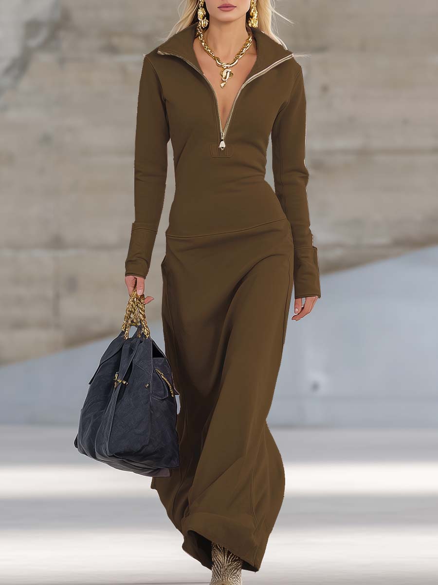 Evangelia | Women's Maxi Dress with Hood and Zip Front