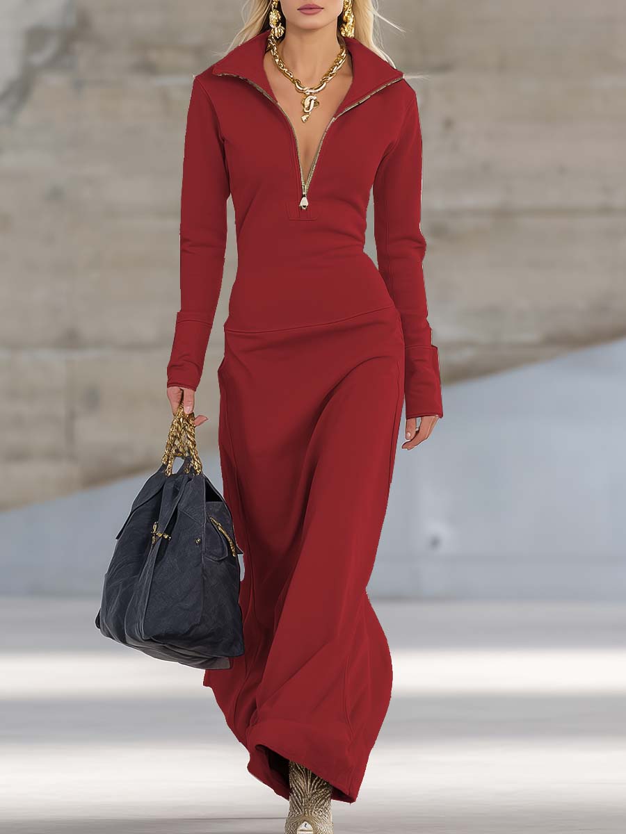 Evangelia | Women's Maxi Dress with Hood and Zip Front