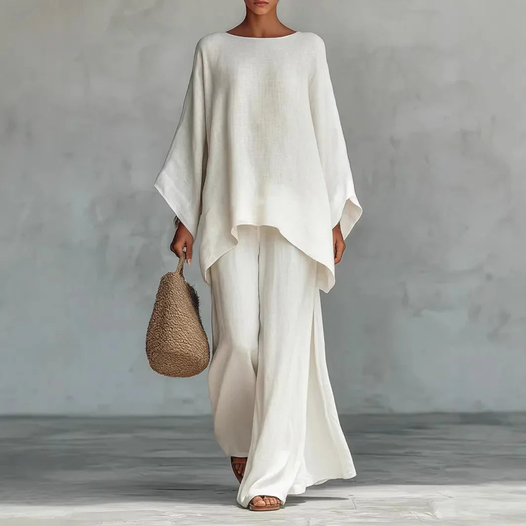 Evangeline | Women's Asymmetrical Top and Wide-Leg Pants Ensemble