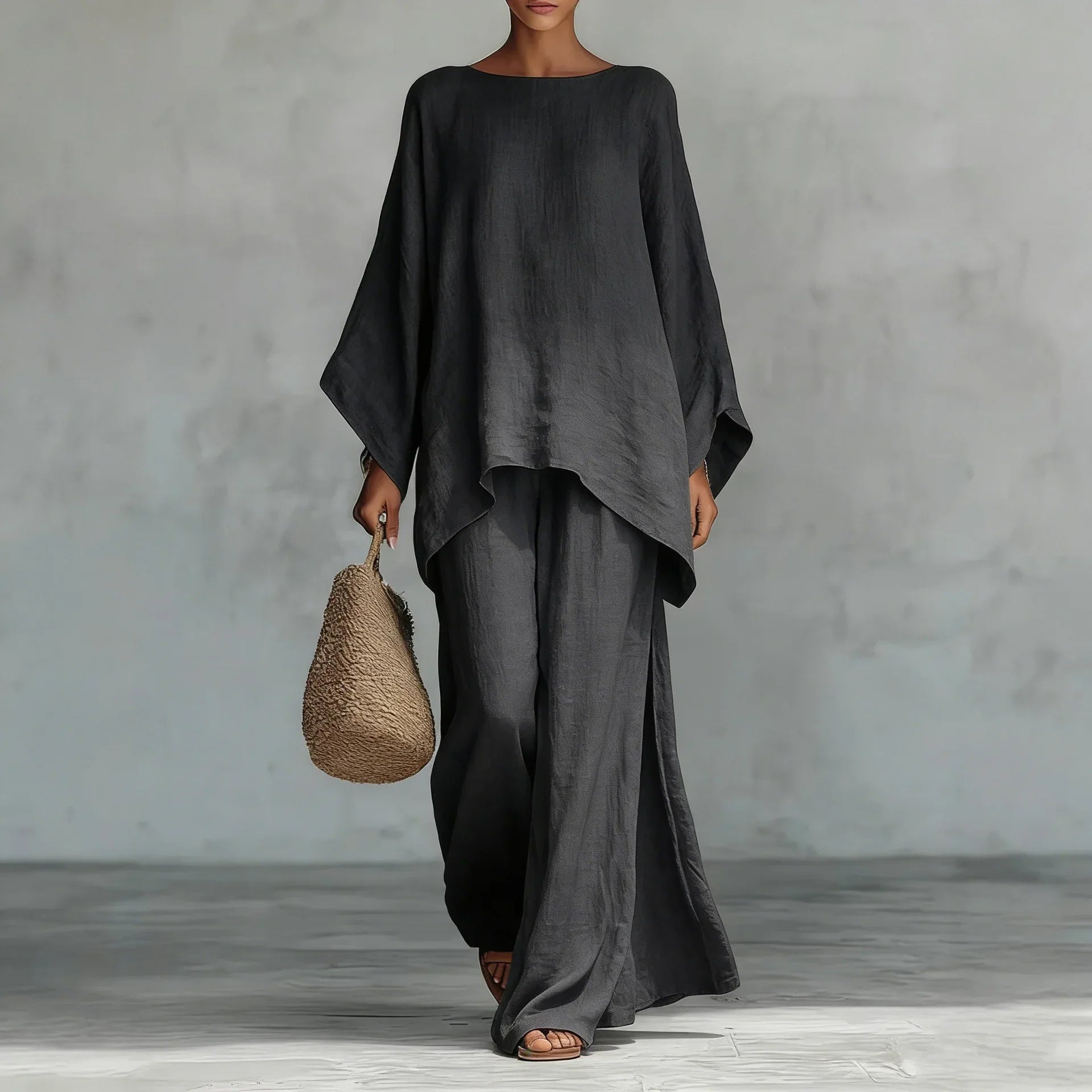 Evangeline | Women's Asymmetrical Top and Wide Leg Pants Ensemble