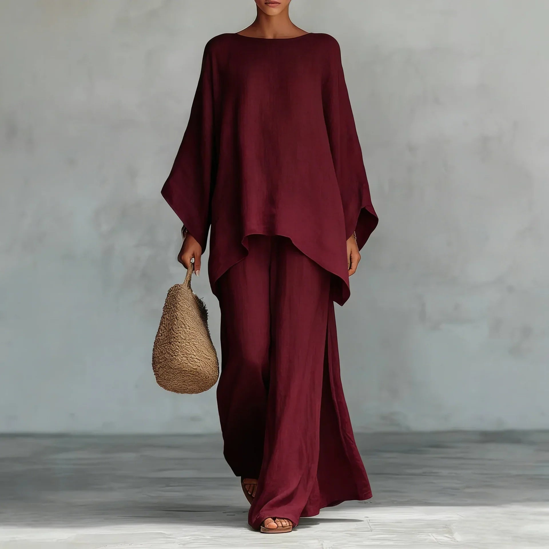 Evangeline | Women's Asymmetrical Top and Wide-Leg Pants Ensemble