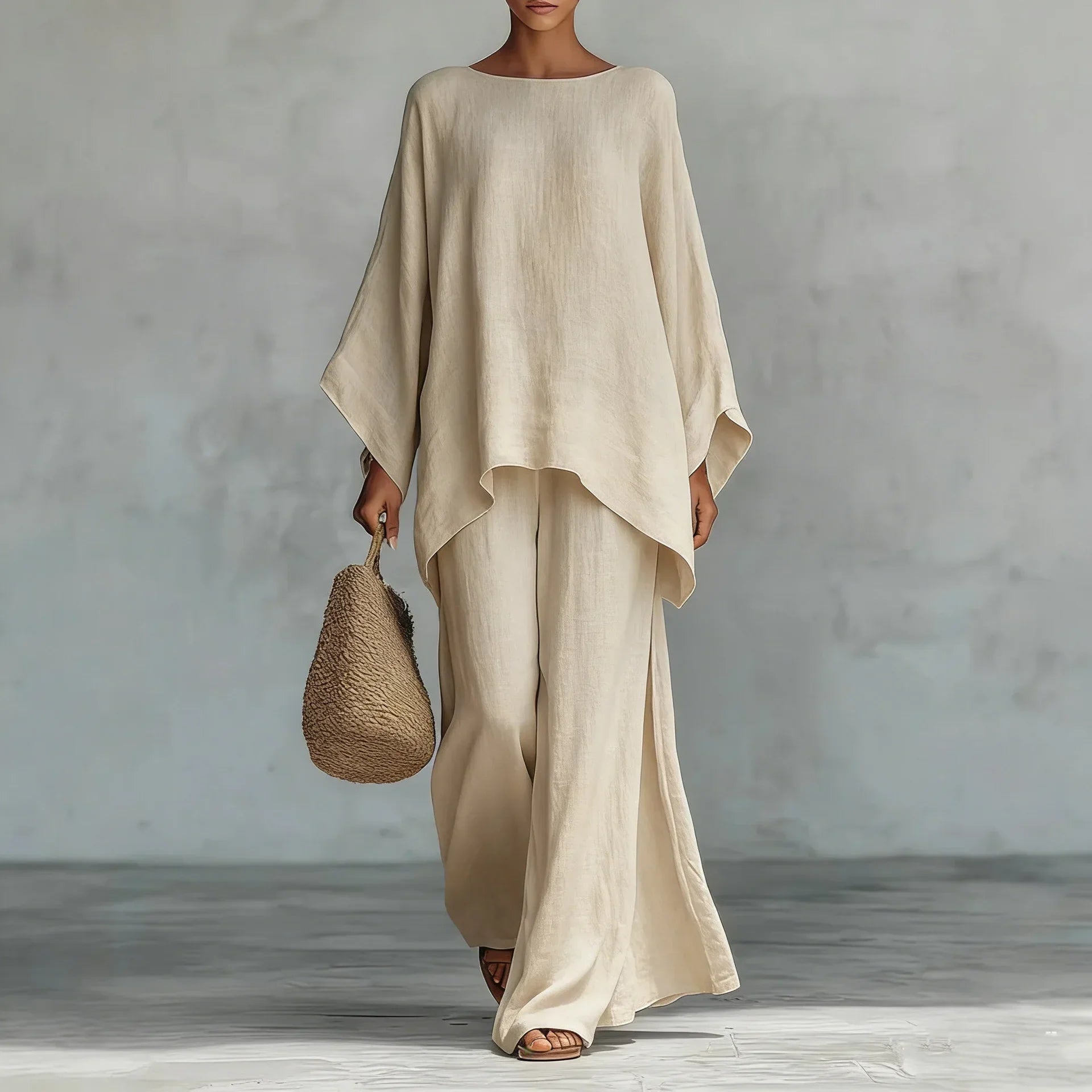 Evangeline | Women's Asymmetrical Top and Wide Leg Pants Ensemble