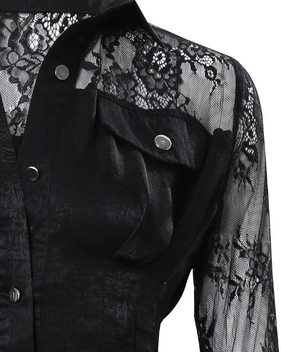 Evangeline | Women's Long Sleeve Lace Mini Dress with Button Front