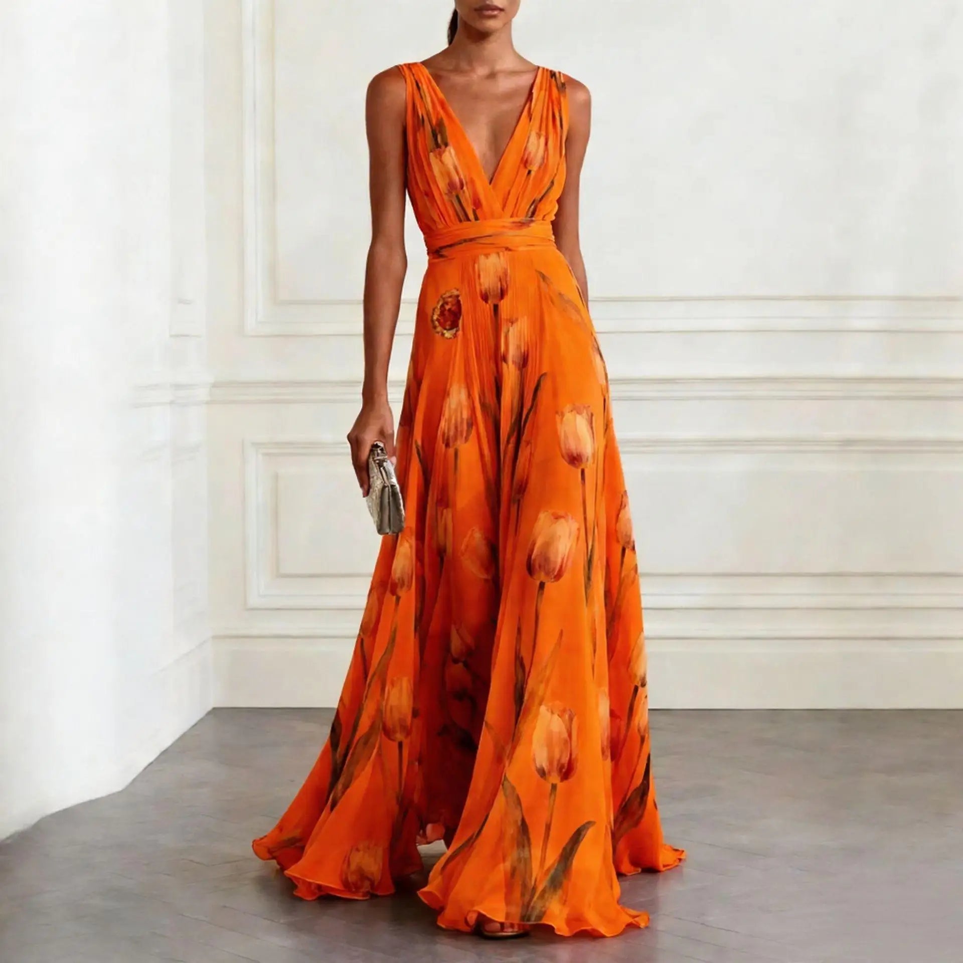 Evelina | Floral Maxi Dress with V-Neck for Women