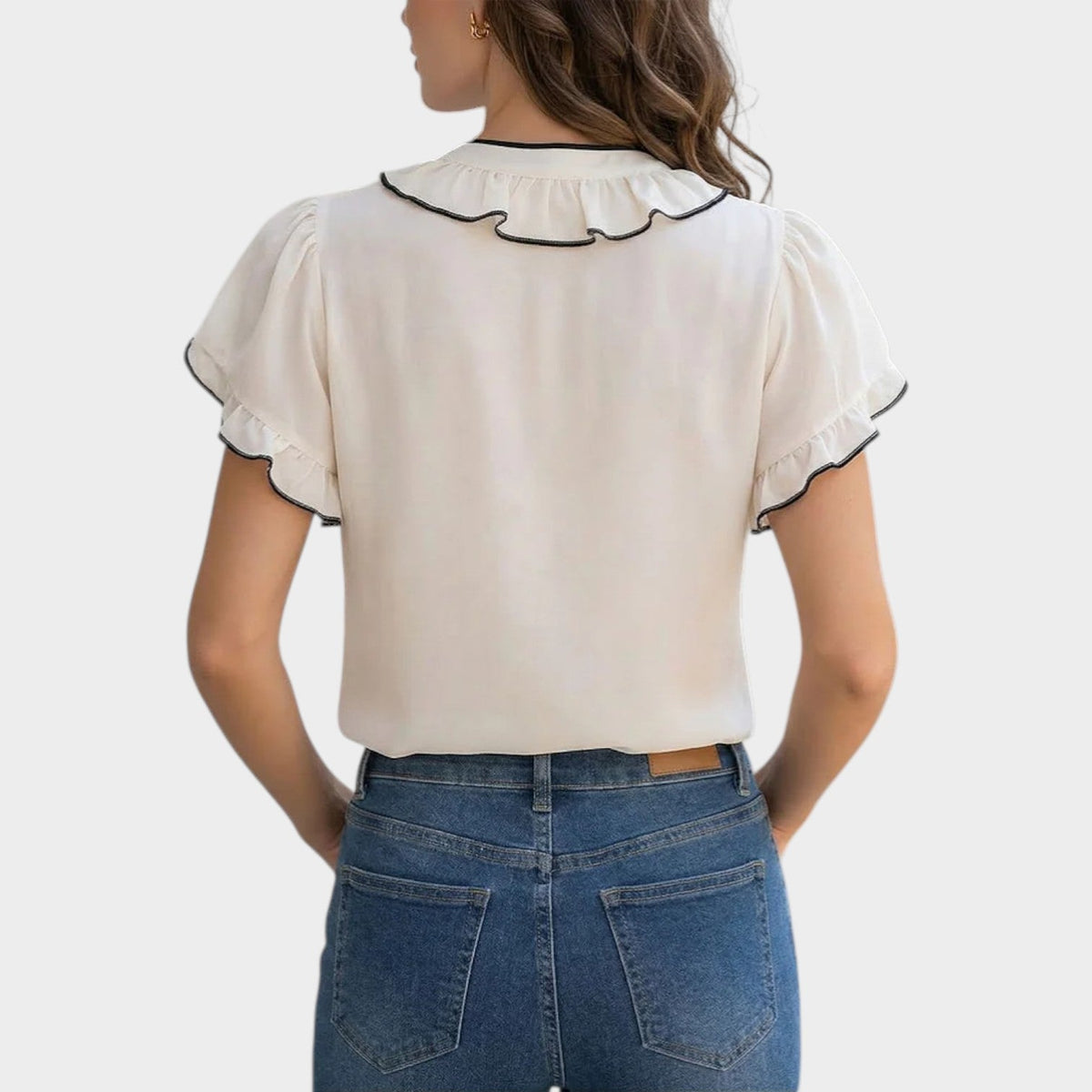 Women's Top Ruffled V-Neck Short Sleeve Blouse