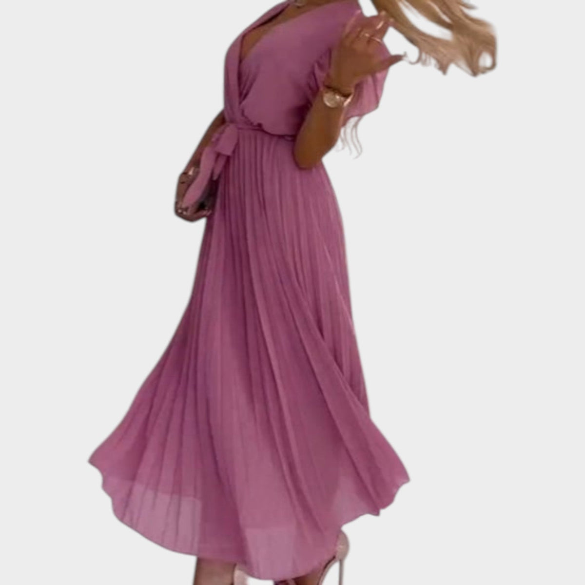 Women's Maxi Dress Pleated V-Neck
