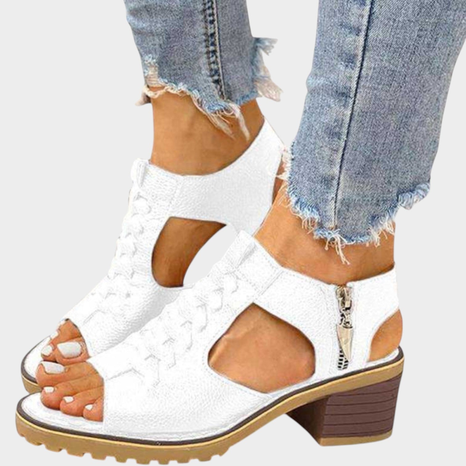 Block Heel Leather Sandals