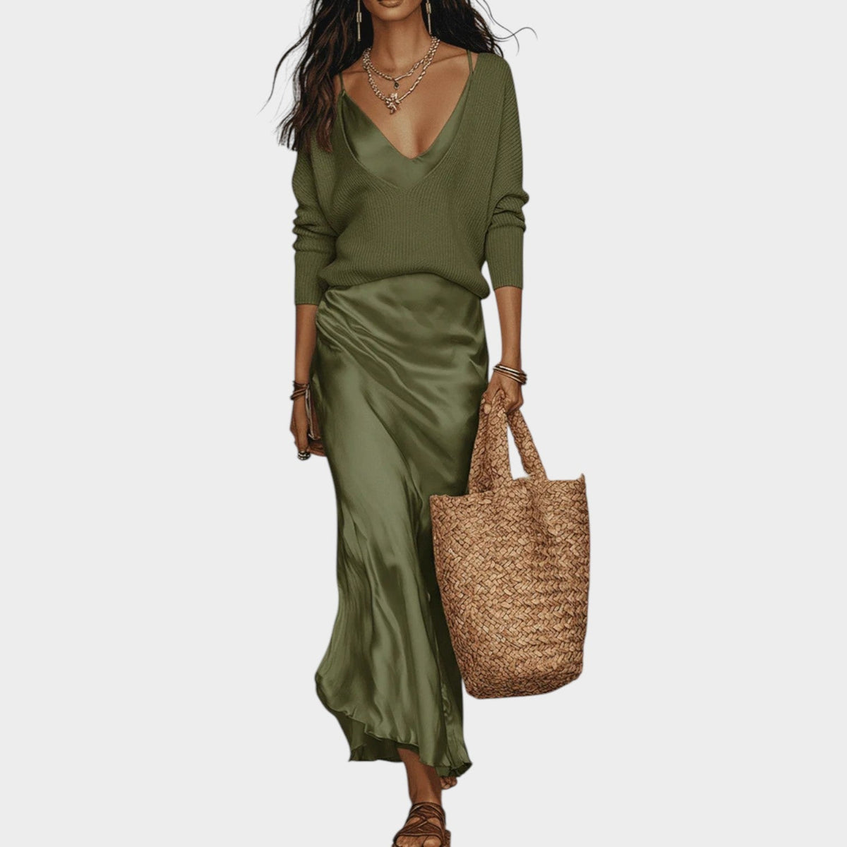 Women's Knit Satin Two Piece Matching Set