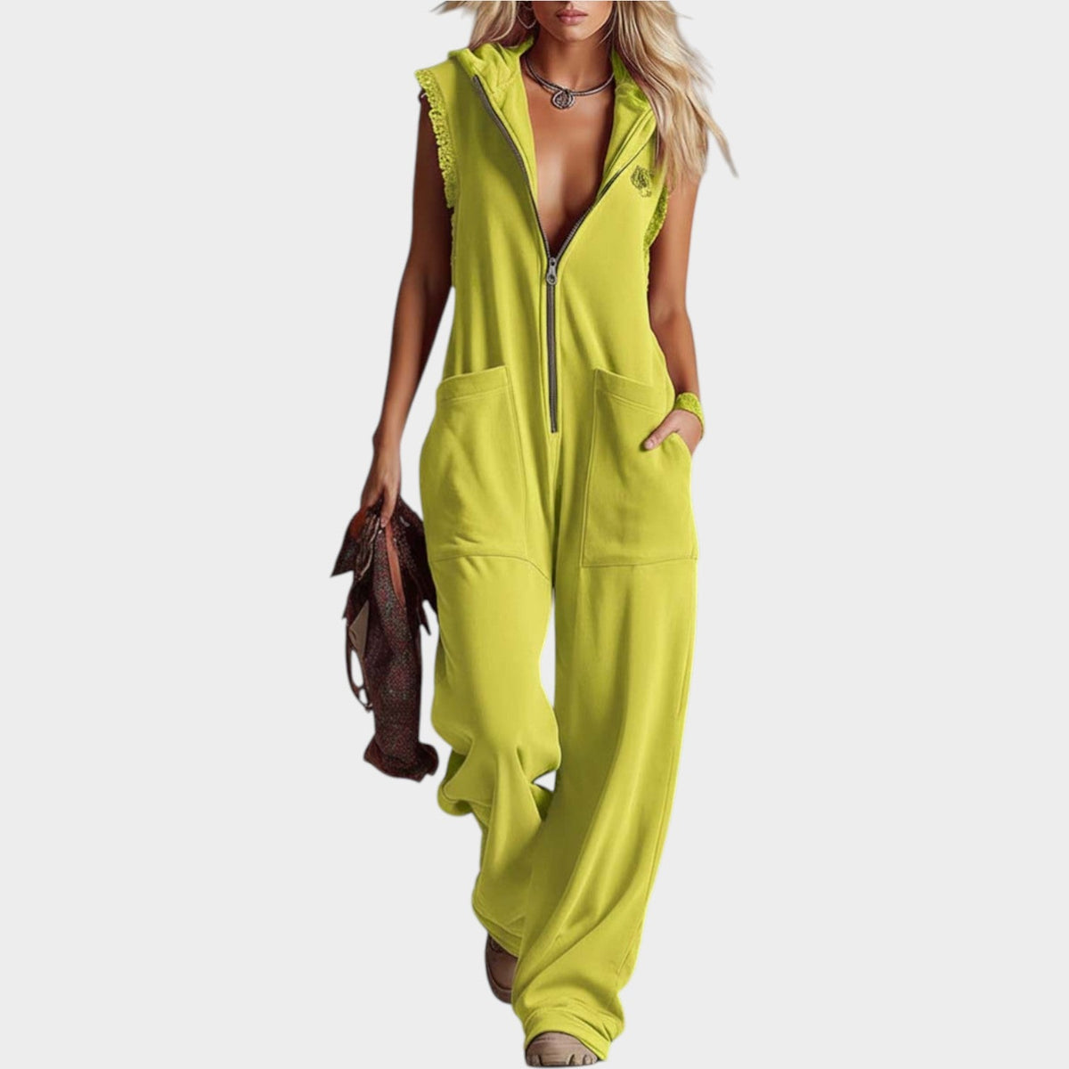 Women's Sleeveless Hooded Zip-Up Jumpsuit