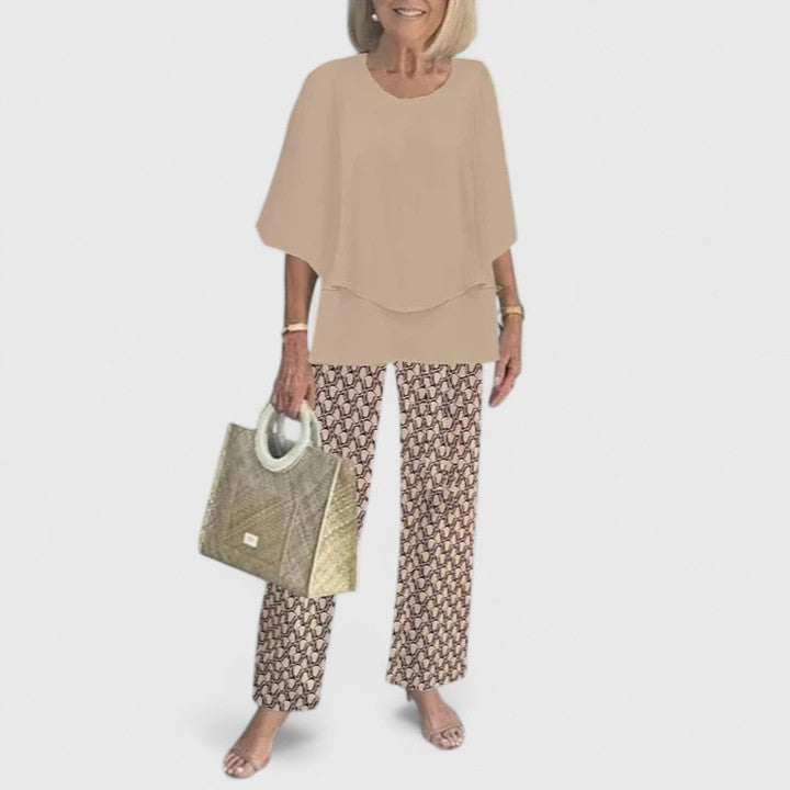 Fern | Women's Floral Print Casual Top & Wide-Leg Pants Ensemble