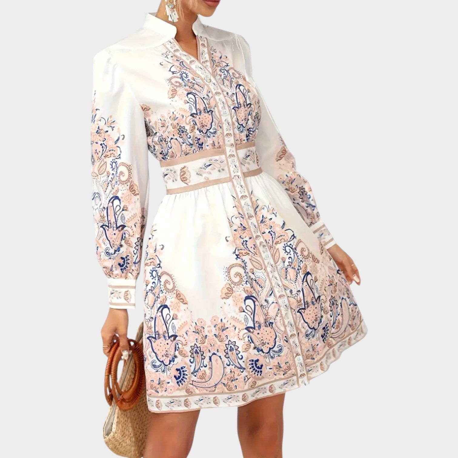 Long Sleeve Floral Boho Midi Shirt Dress
