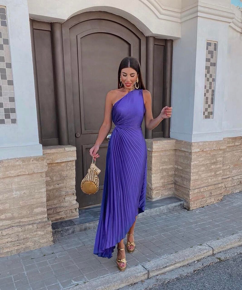 Peony | Women's One-Shoulder Asymmetric Midi Dress for Wedding Guests