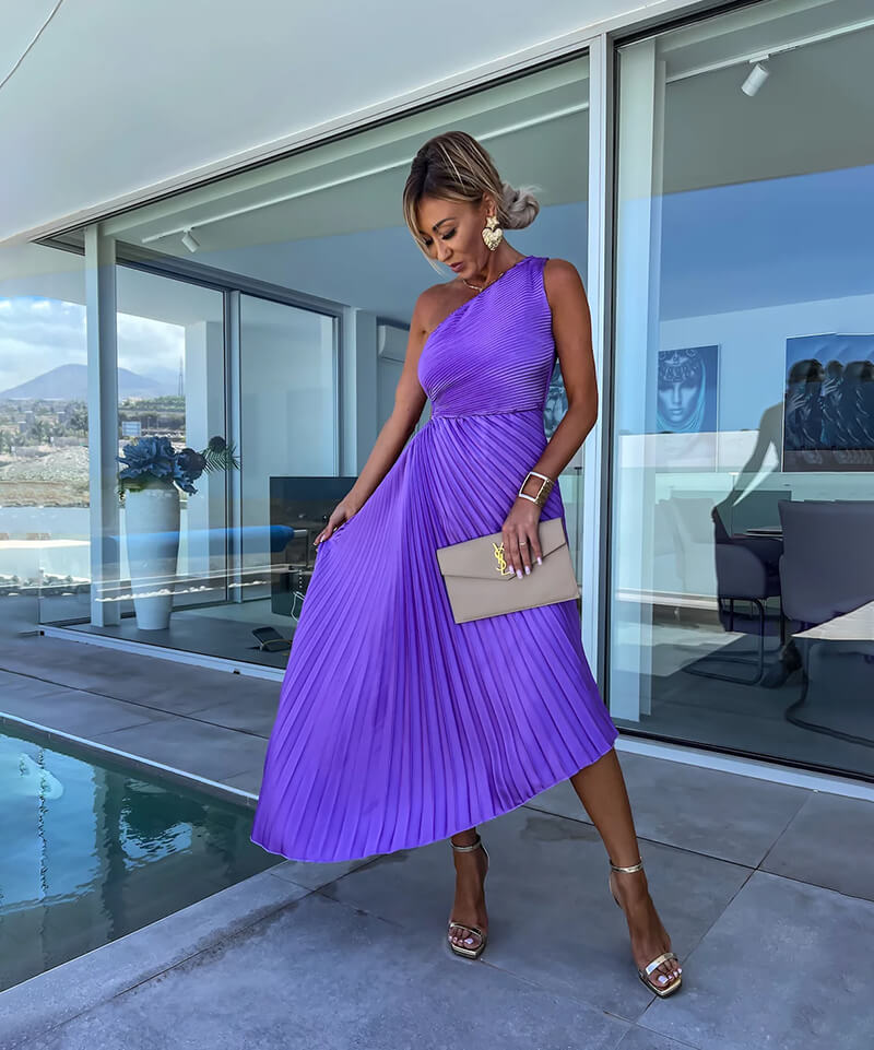 Peony | Women's Asymmetric One-Shoulder Midi Dress for Wedding Guests