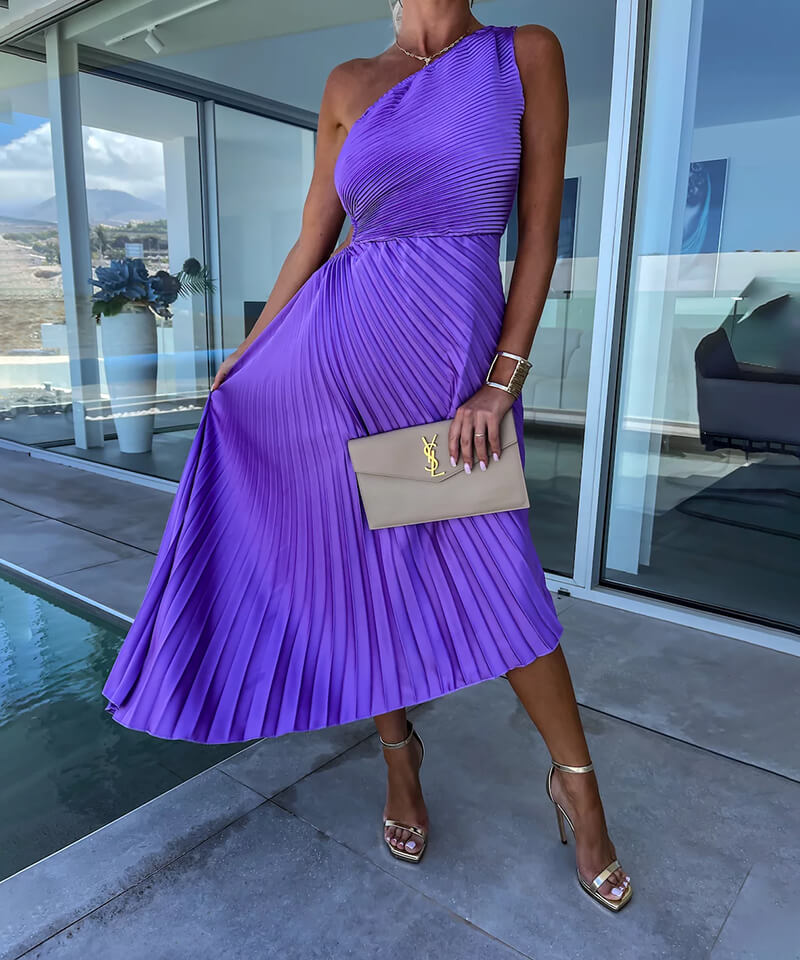 Peony | Women's Asymmetric One-Shoulder Midi Dress for Wedding Guests