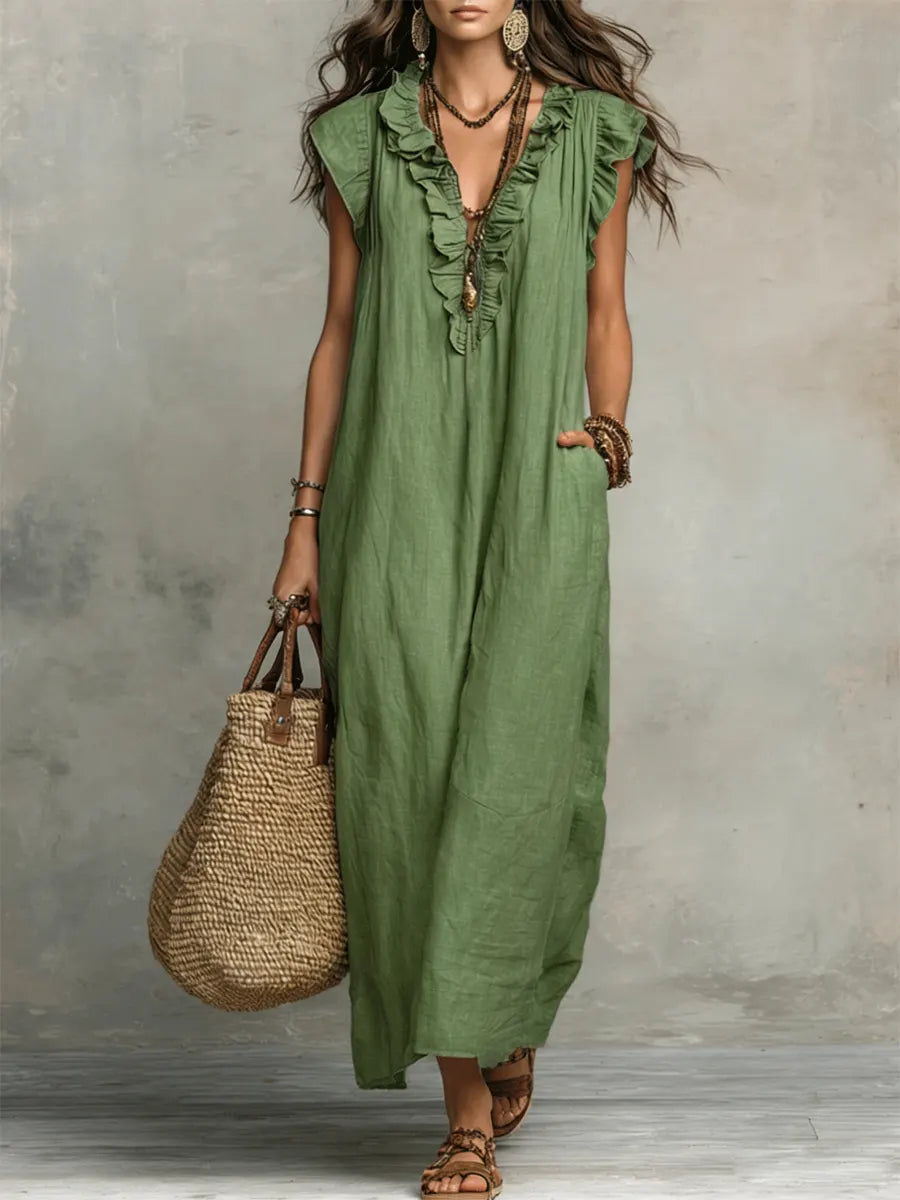 Francine | Women's Sleeveless Maxi Dress with Ruffle Details