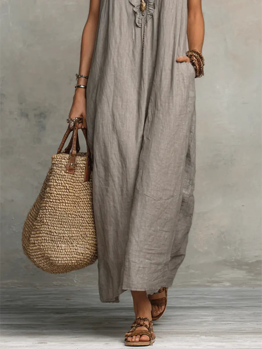 Francine | Women's Sleeveless Maxi Dress with Ruffle Details