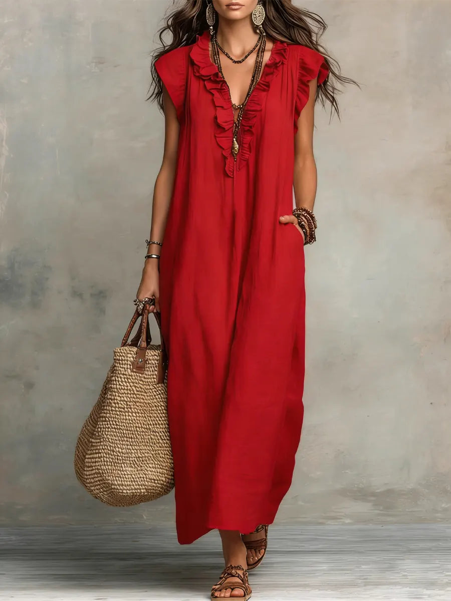 Francine | Women's Sleeveless Maxi Dress with Ruffle Details