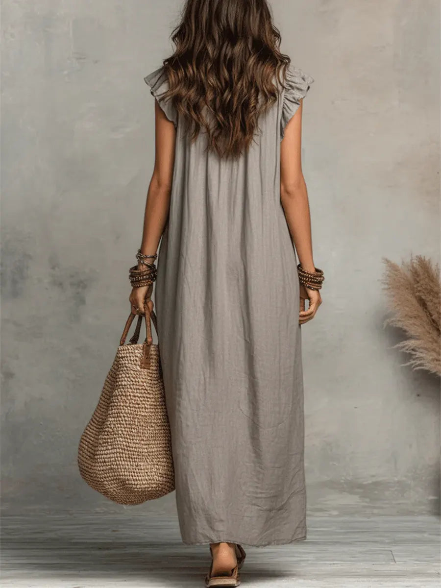 Francine | Women's Sleeveless Maxi Dress with Ruffle Details