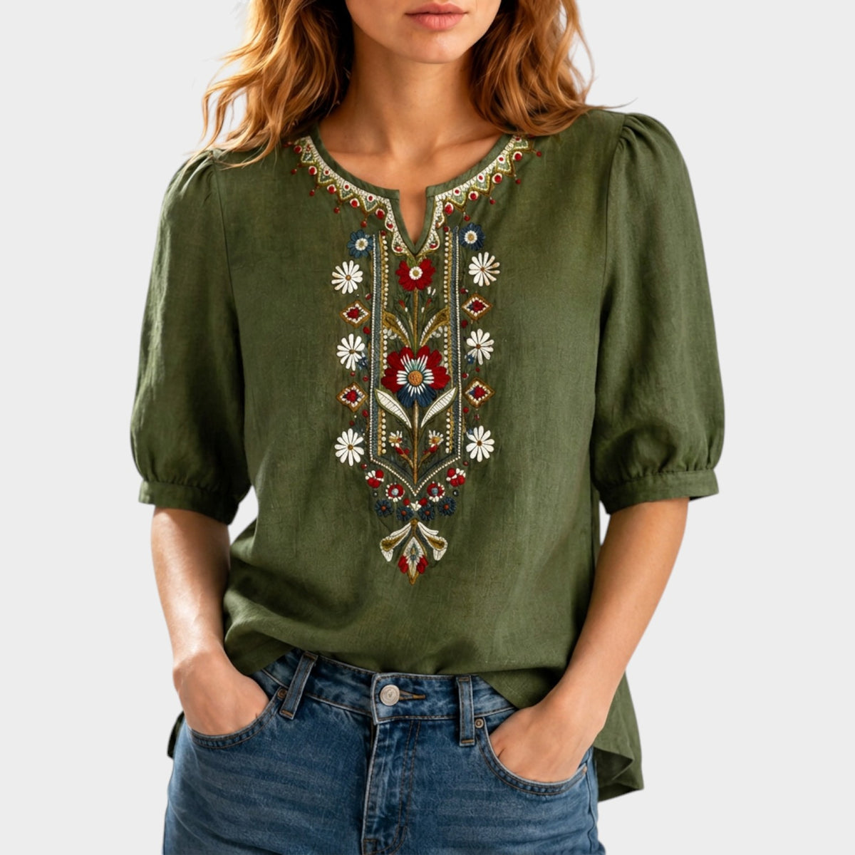 Women's Floral Embroidered Boho Blouse