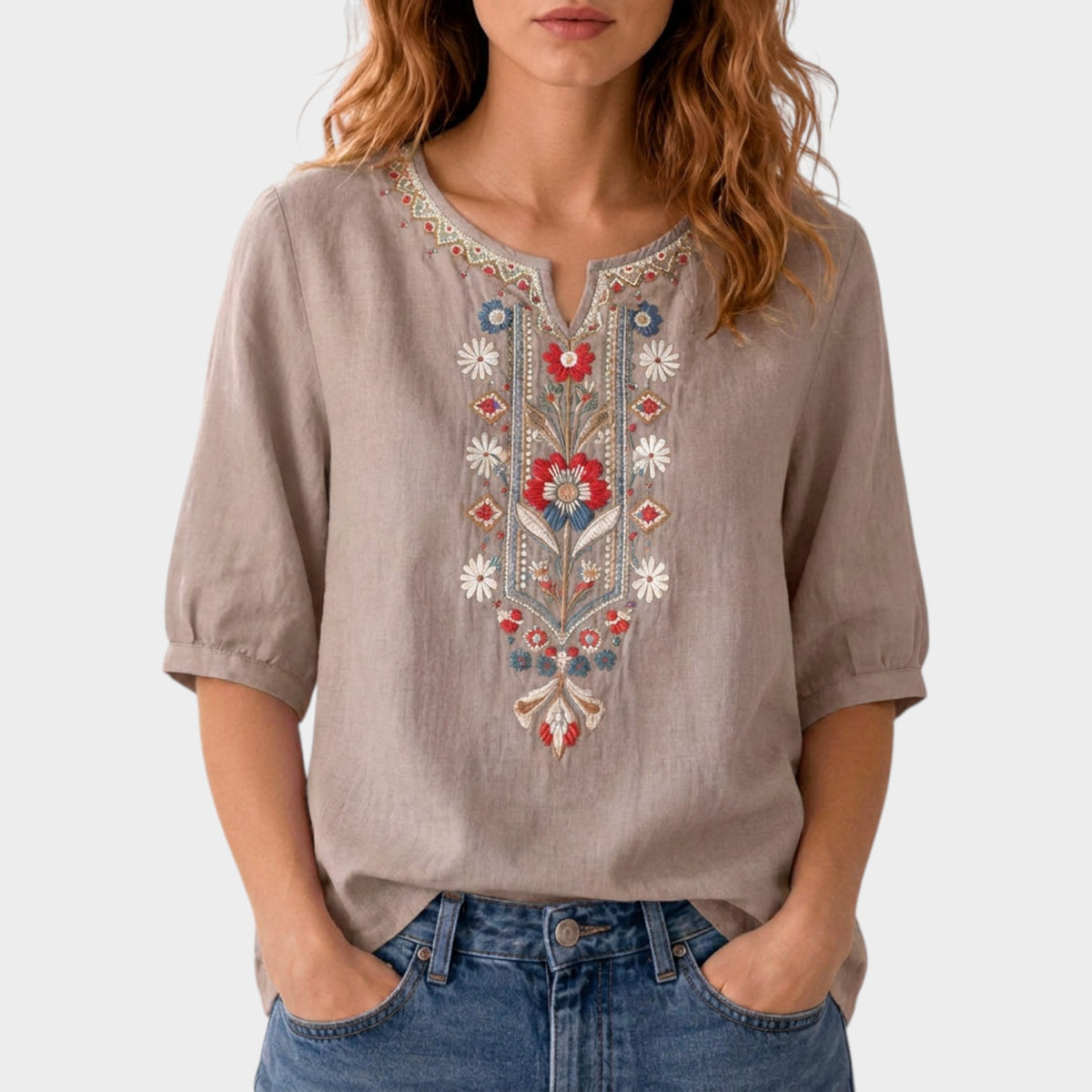 Women's Floral Embroidered Boho Blouse