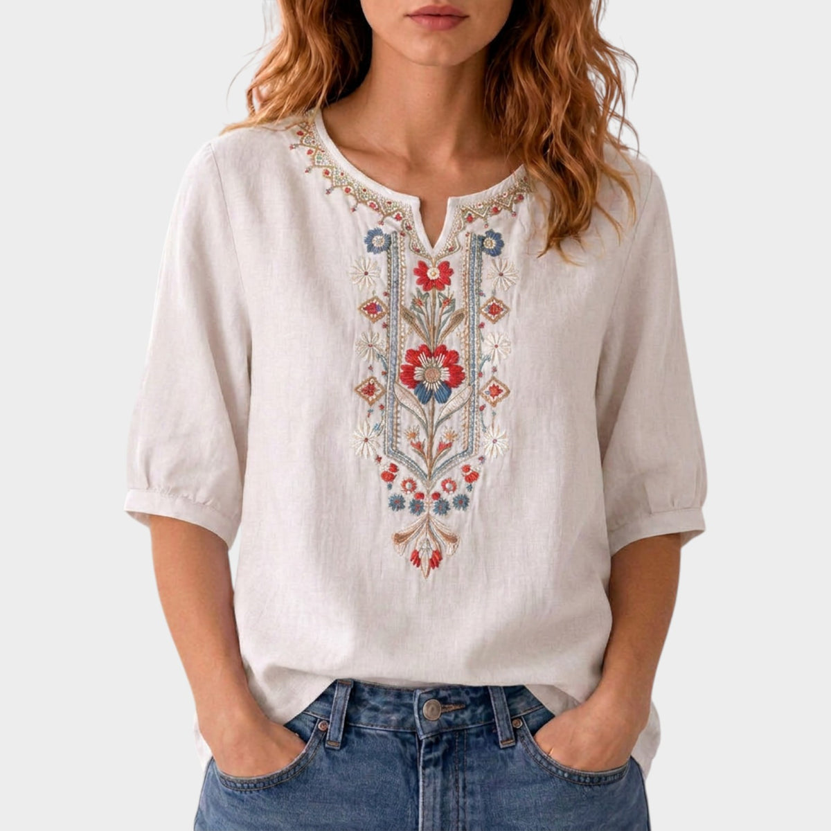 Women's Floral Embroidered Boho Blouse