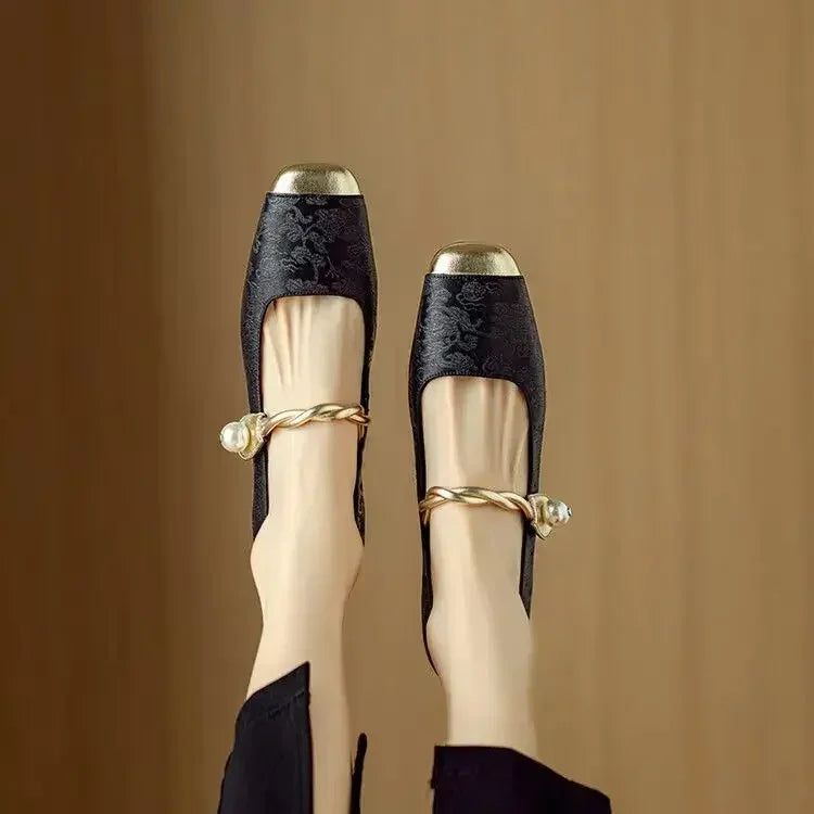 Celeste | Women's Glitter Block Heel Mary Jane Shoes with Pearl Strap