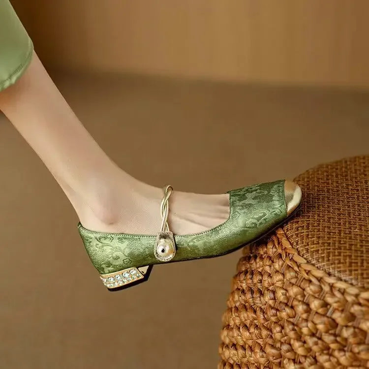 Celeste | Women's Glitter Block Heel Mary Jane Shoes with Pearl Strap