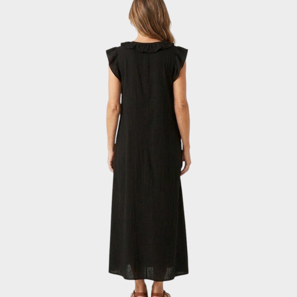 Women's Linen Maxi Dress Ruffle V-Neck