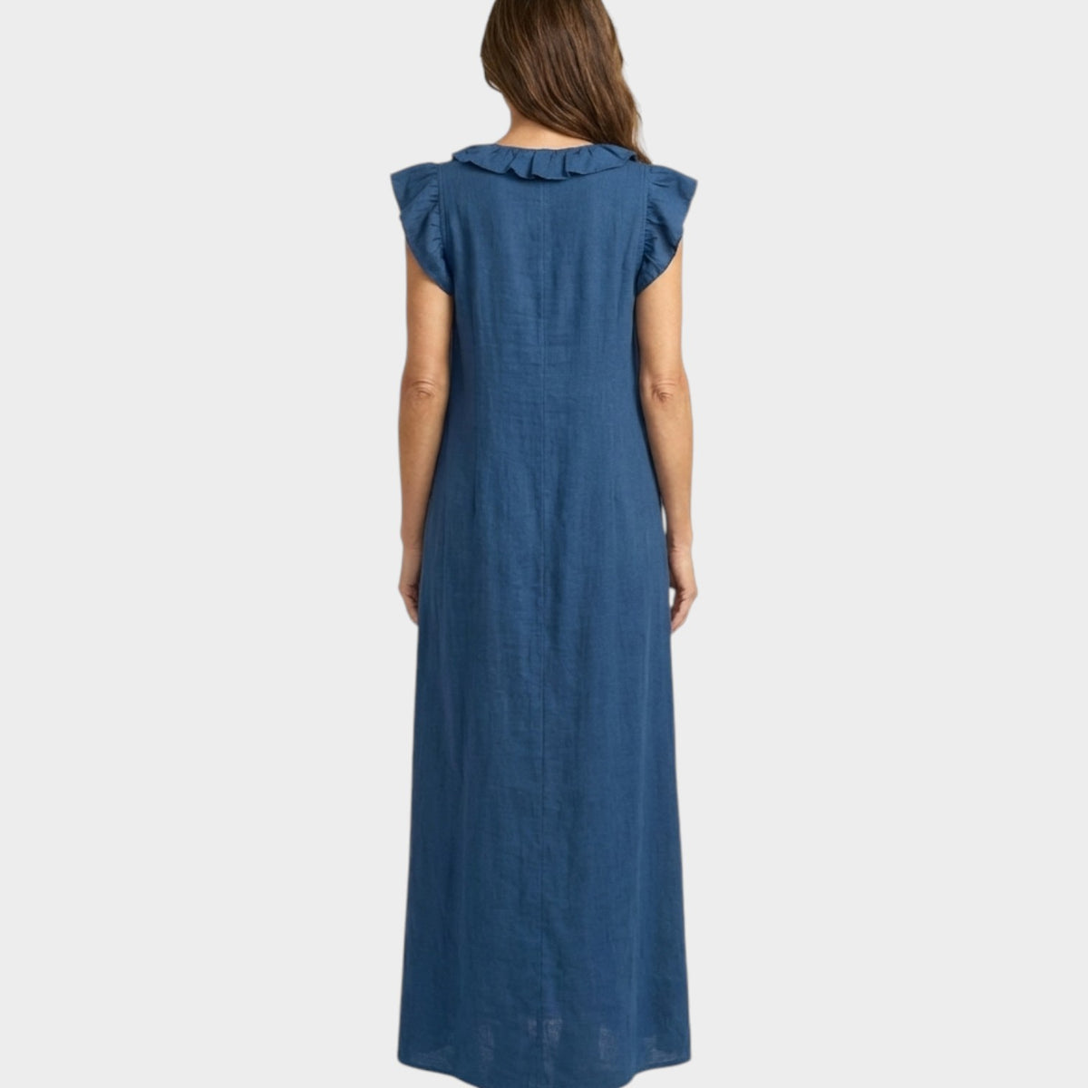 Women's Linen Maxi Dress Ruffle V-Neck