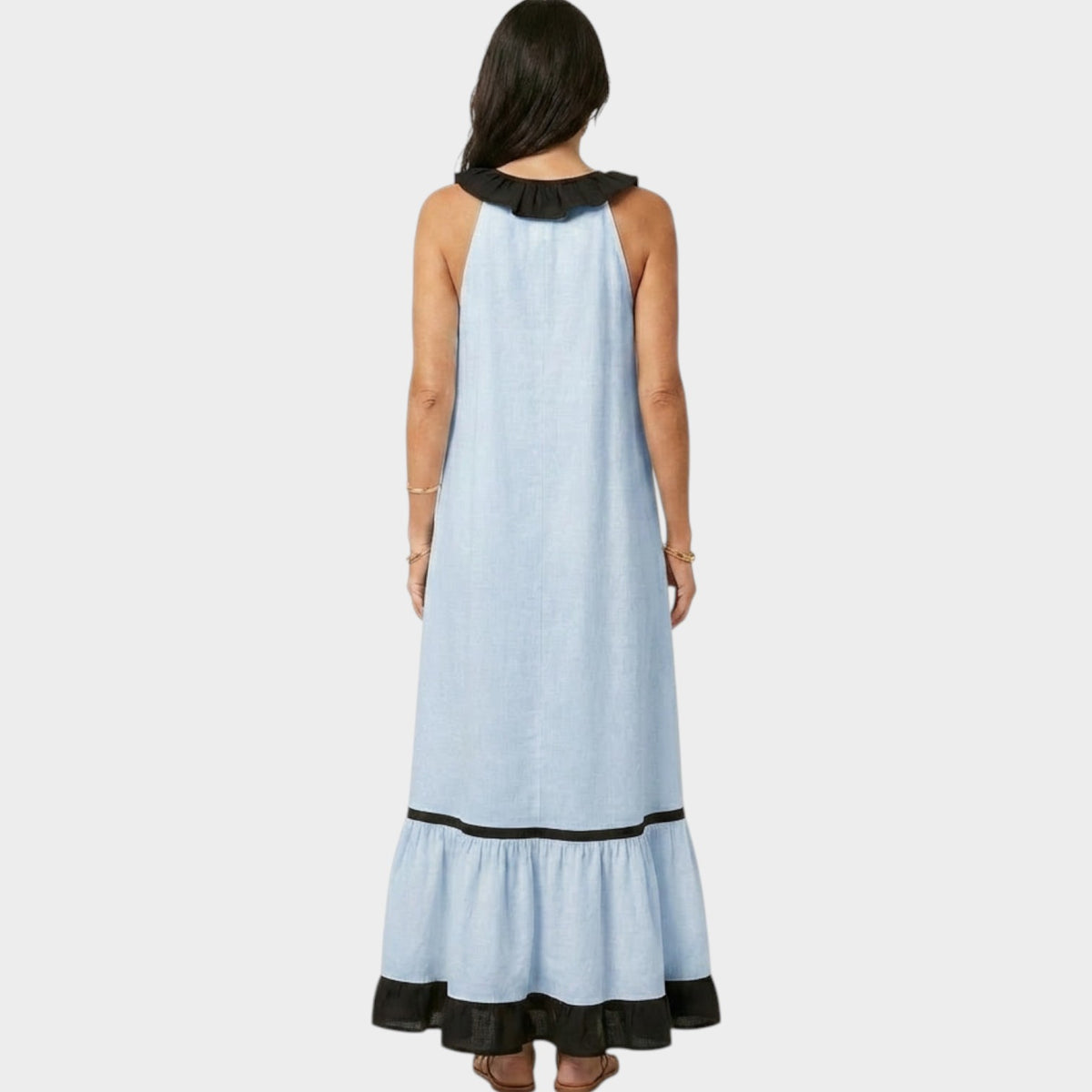 Women's Ruffle Maxi Dress Sleeveless Contrast Trim