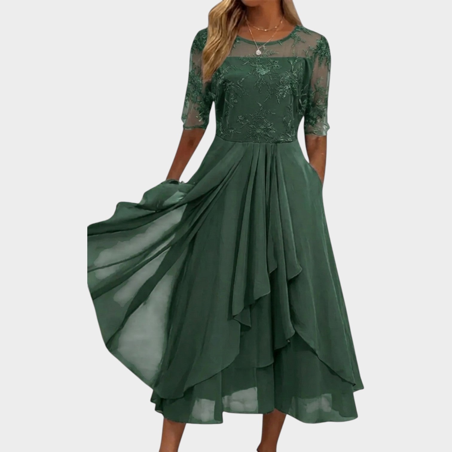 Formal Floral Lace Midi Dress