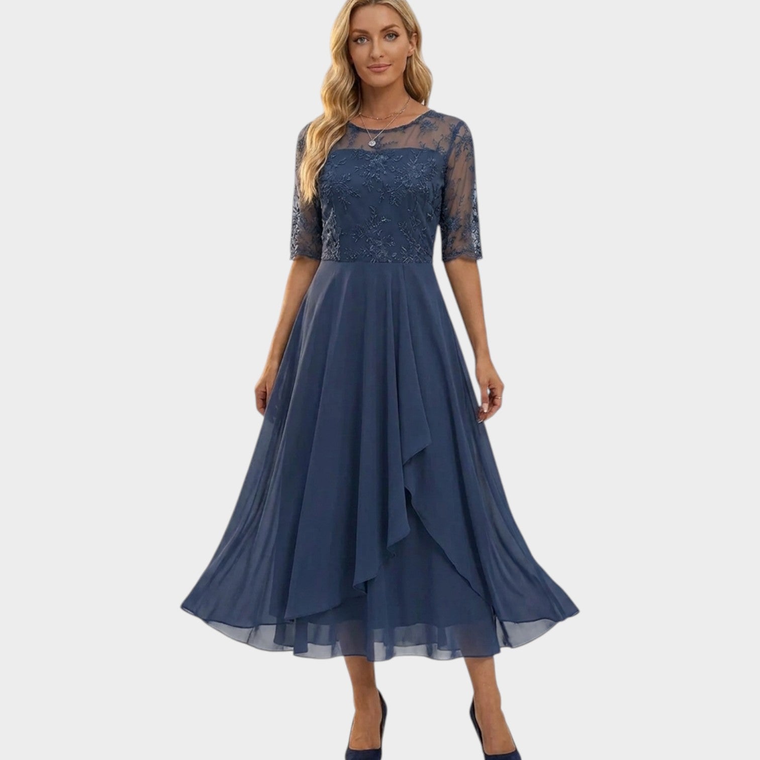 Formal Floral Lace Midi Dress