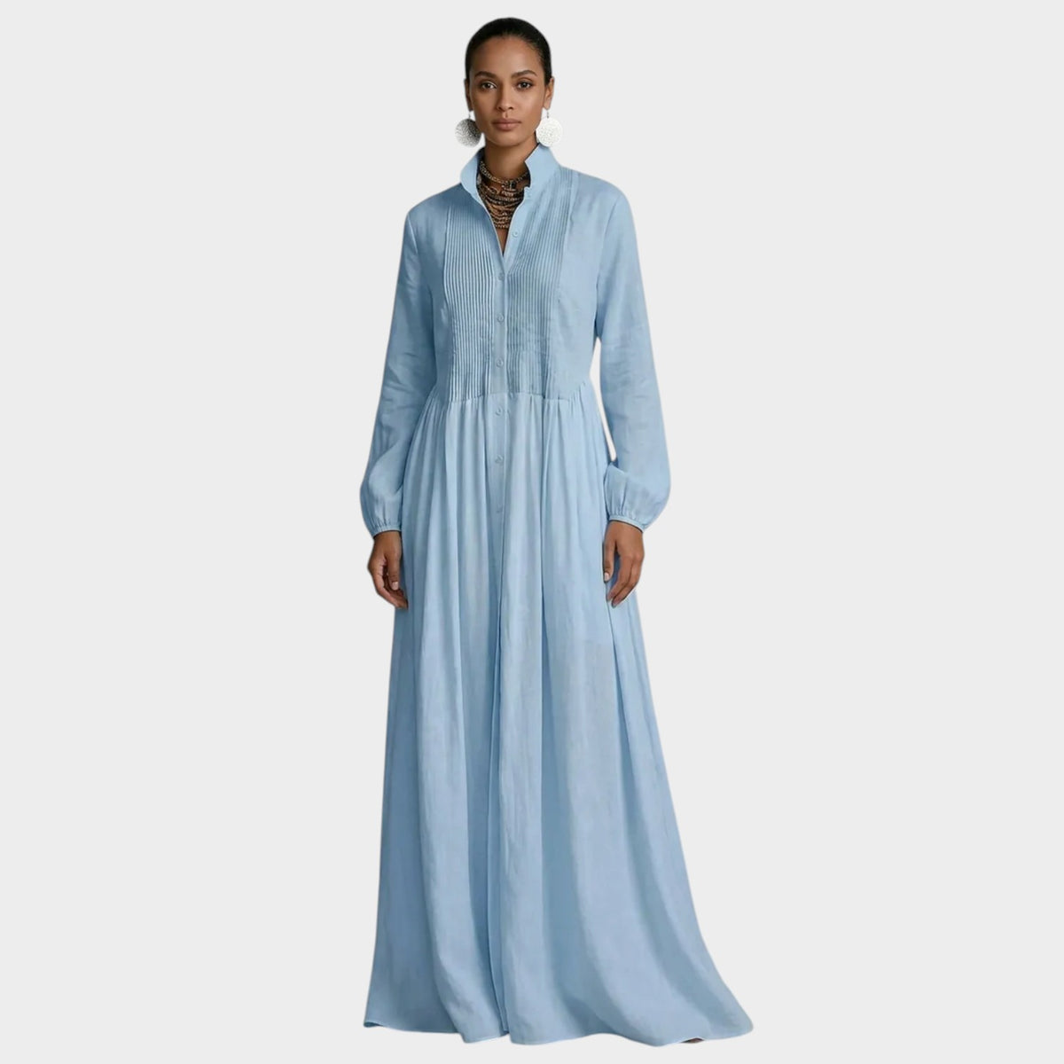 Women’s Long Sleeve Maxi Dress with Collared Neckline and Pockets