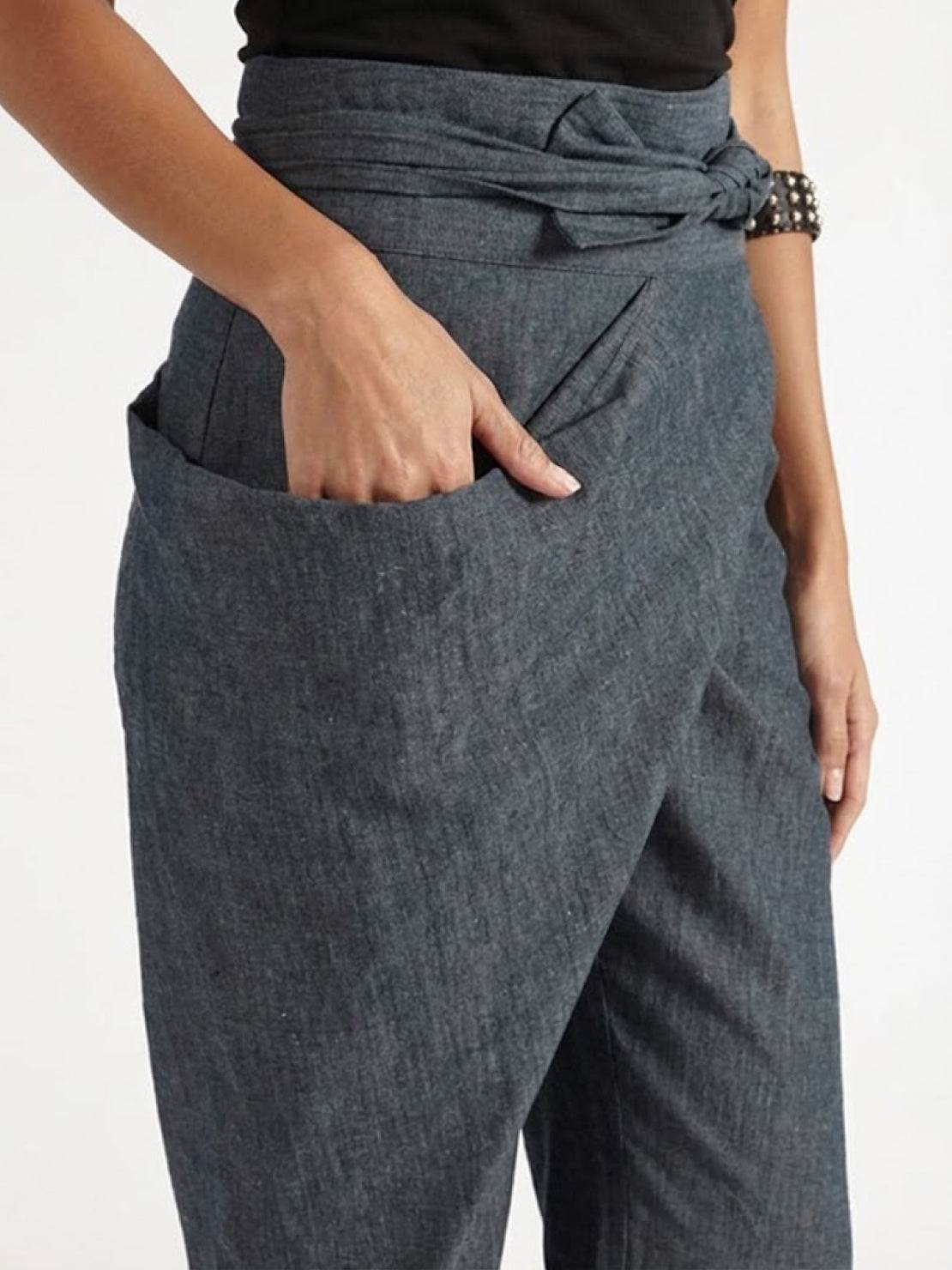 Atlas | Women's High-Waisted Cropped Tapered Pants with Wrap Front