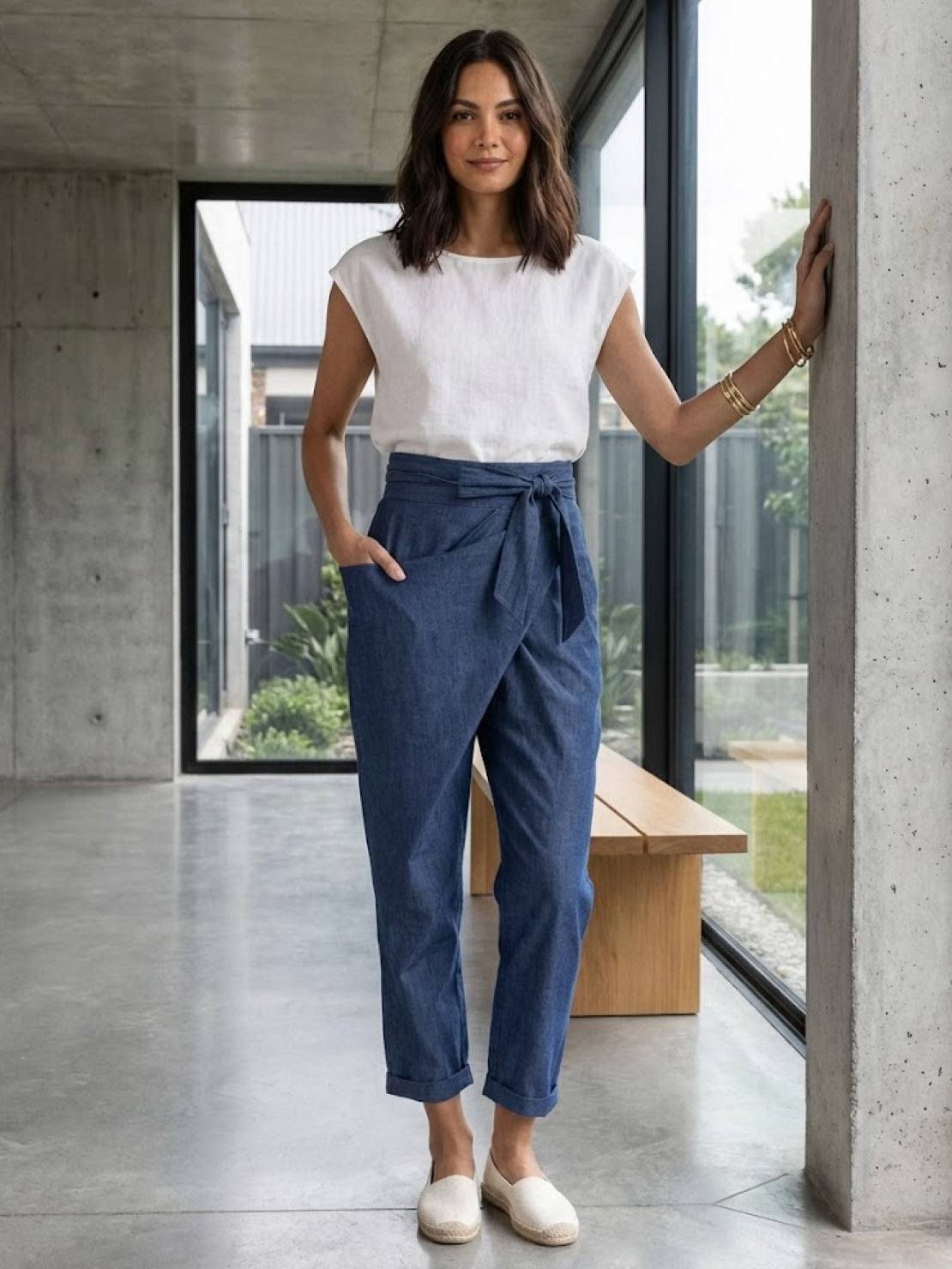 Atlas | Women's High-Waisted Cropped Tapered Pants with Wrap Front