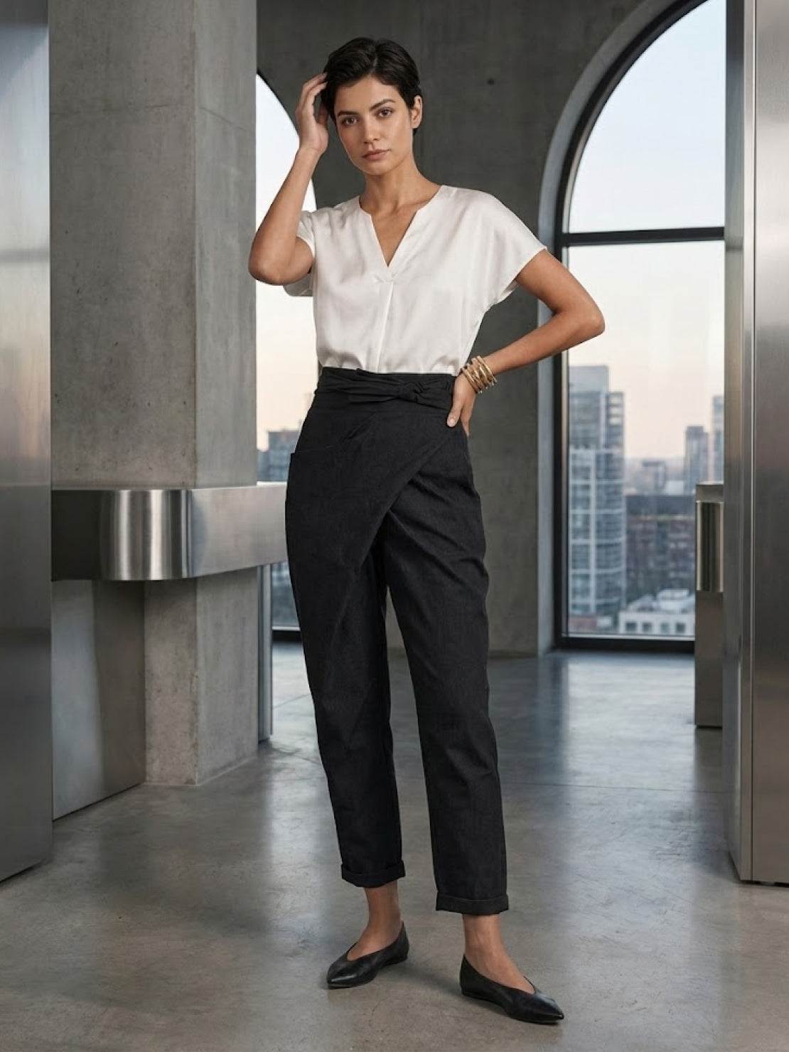 Atlas | Women's High-Waisted Cropped Tapered Pants with Wrap Front