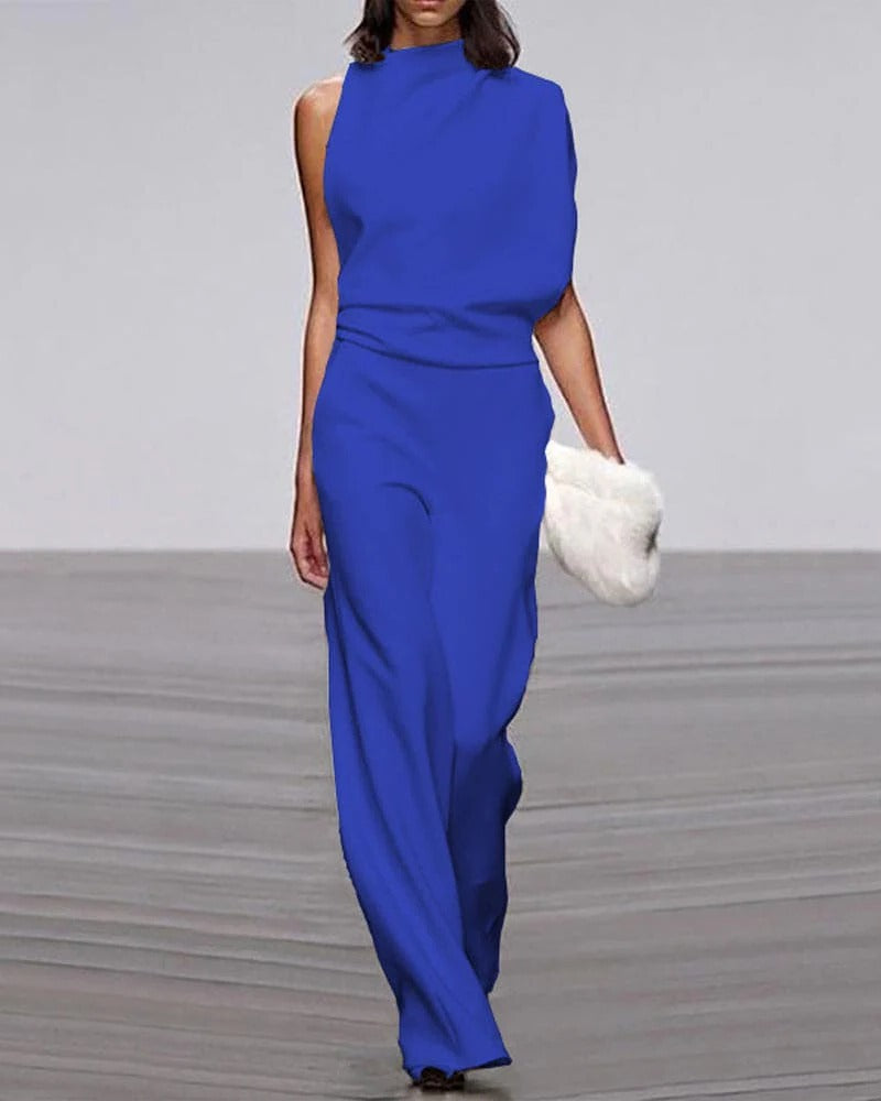 Ivory Women's Sleeveless Wide Leg Jumpsuit with Mock Neck - Formal Attire