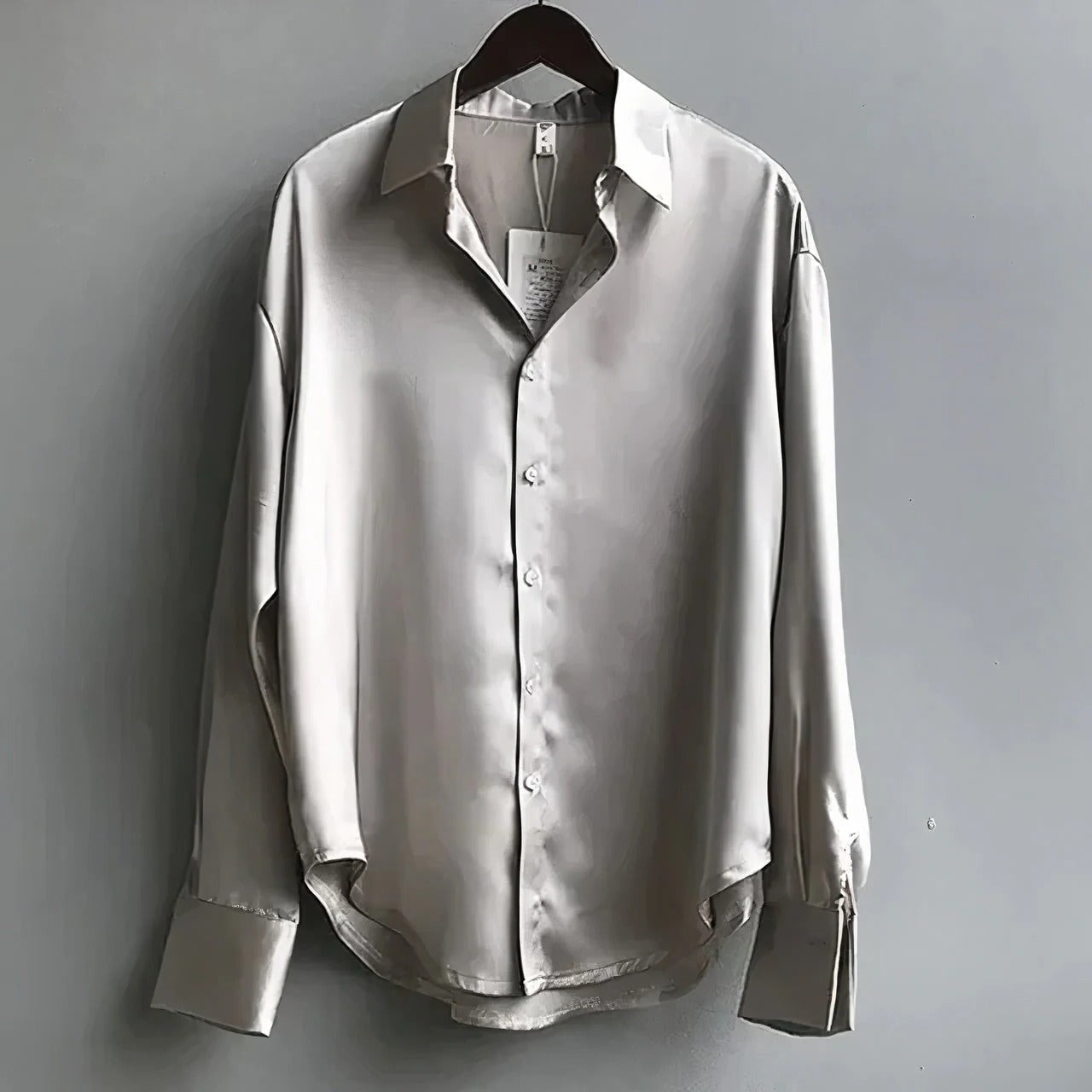 Sage Women's Long Sleeve Satin Button-Down Blouse with Collar