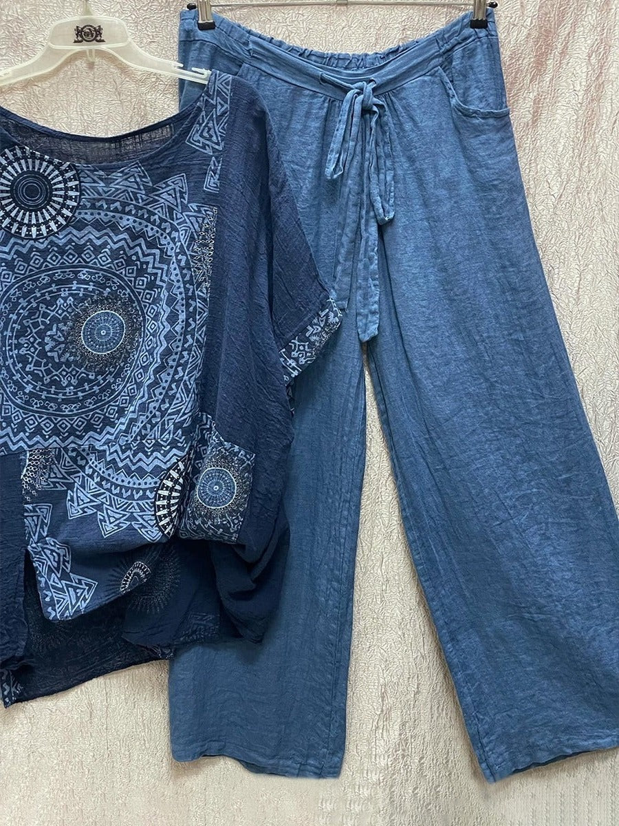 Zahara | Women's Mandala Print Co-Ord Set: Top & Wide Leg Pants