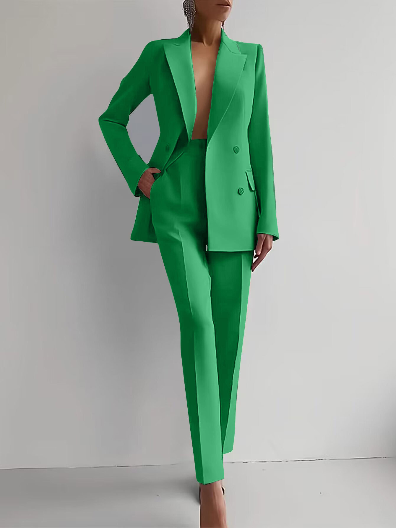Scarlett | Women's Double-Breasted Blazer and Tailored Slim Pants Suit Set