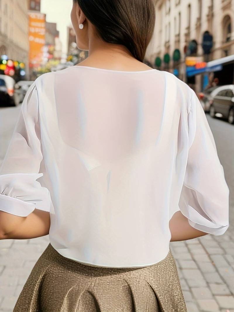 Brisa | Women's Sheer Tie-Front Blouse with Open Front and 3/4 Sleeves