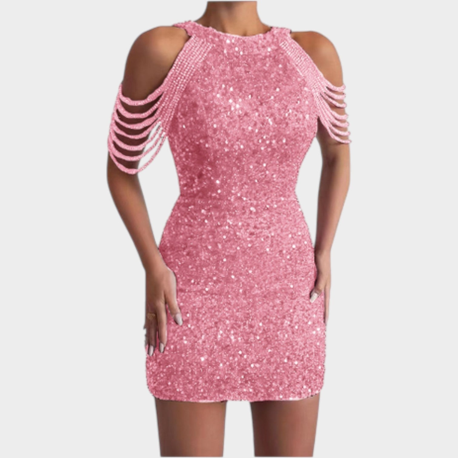 Cocktail Sequin Cold Shoulder Mini Dress