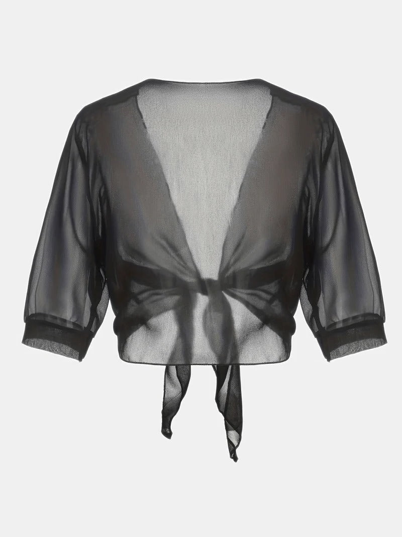 Brisa | Women's Sheer Tie-Front Blouse with Open Front and 3/4 Sleeves